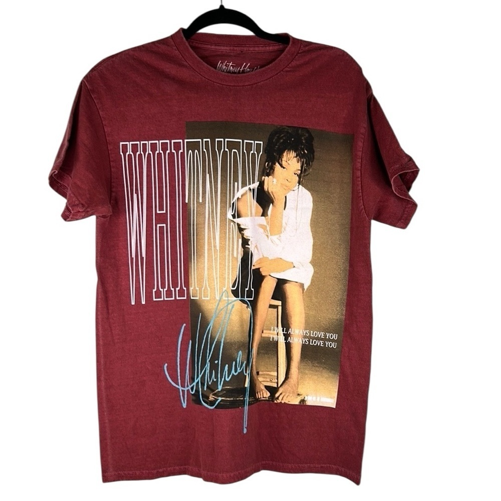 Whitney Houston Burgundy I Will Always Love You Album Cover T-Shirt Size Small
